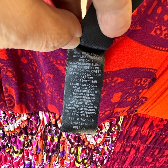 Bisou Bisou Red & Purple Maxi Dress with Shirred Waist & Embellished Sleeves 12 - Picture 7 of 9